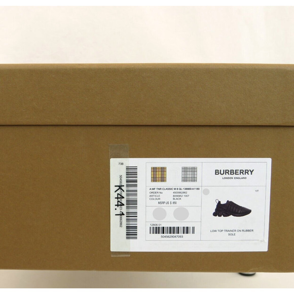 $850 BURBERRY AXBURTON BLACK CHECK QUILTED LEATHER LOGO SNEAKERS 13 US 46 ITALY - Picture 15 of 15